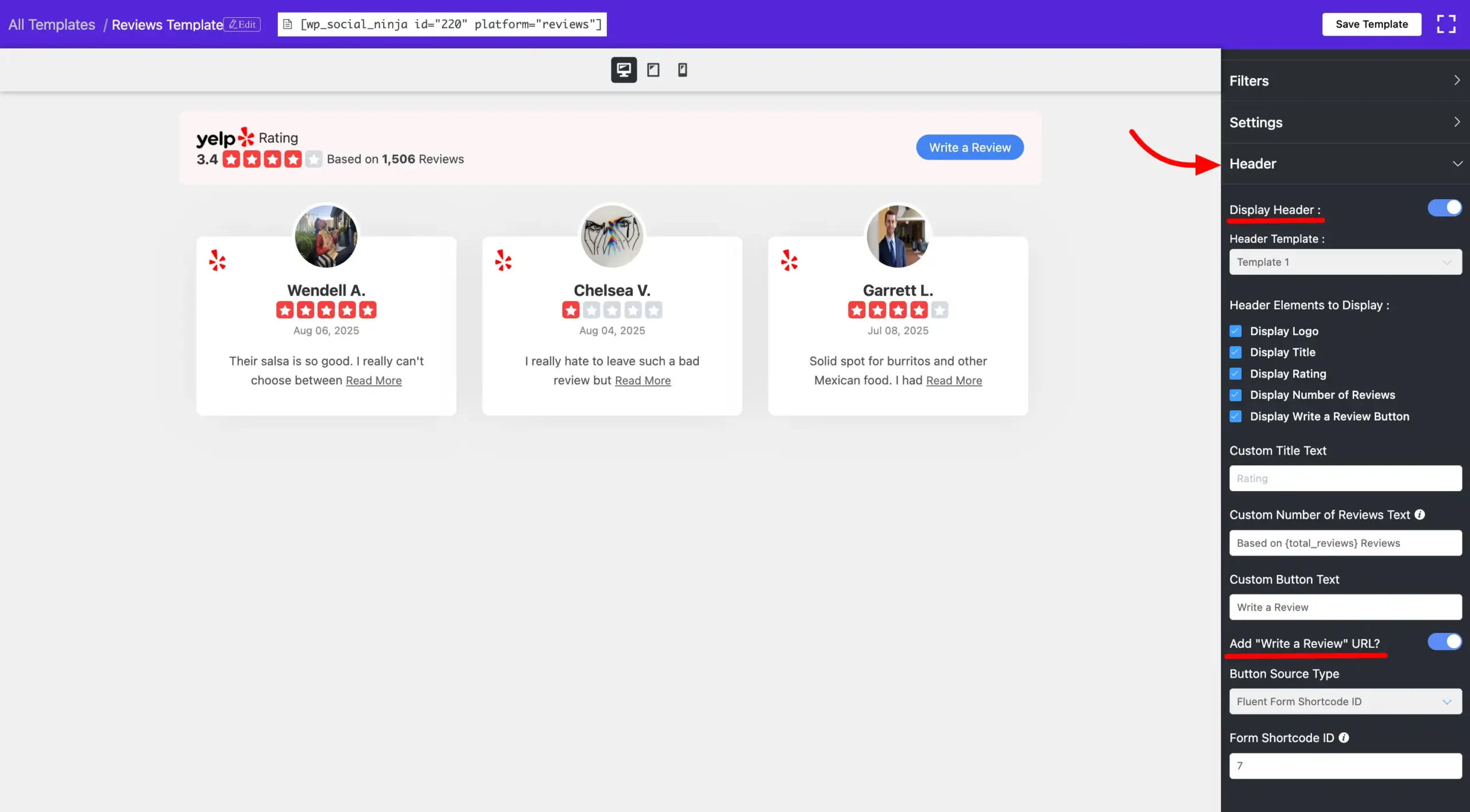 review template heading