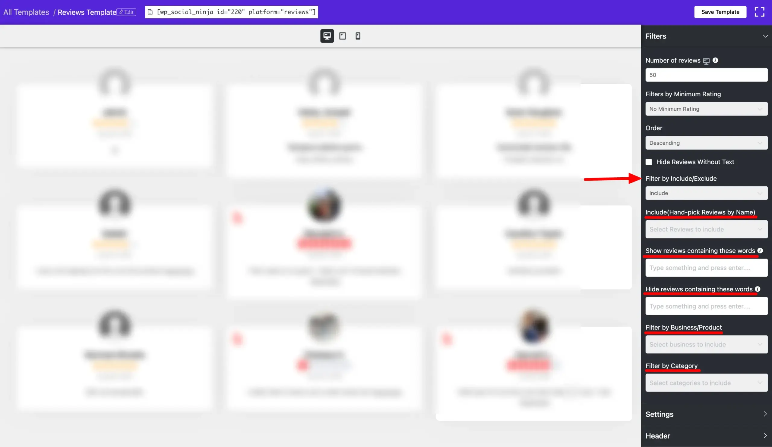 review template filter