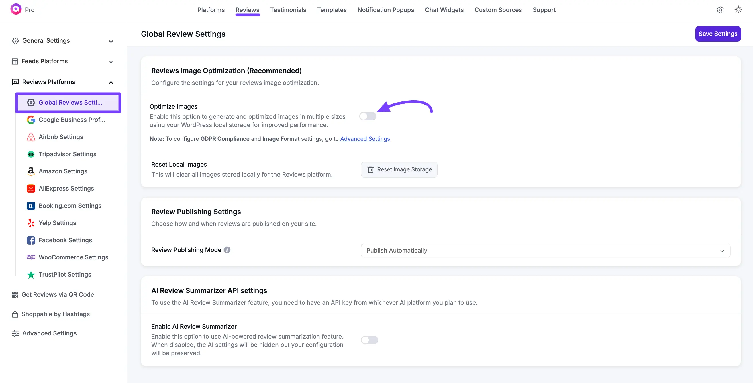 Access Global Review Settings