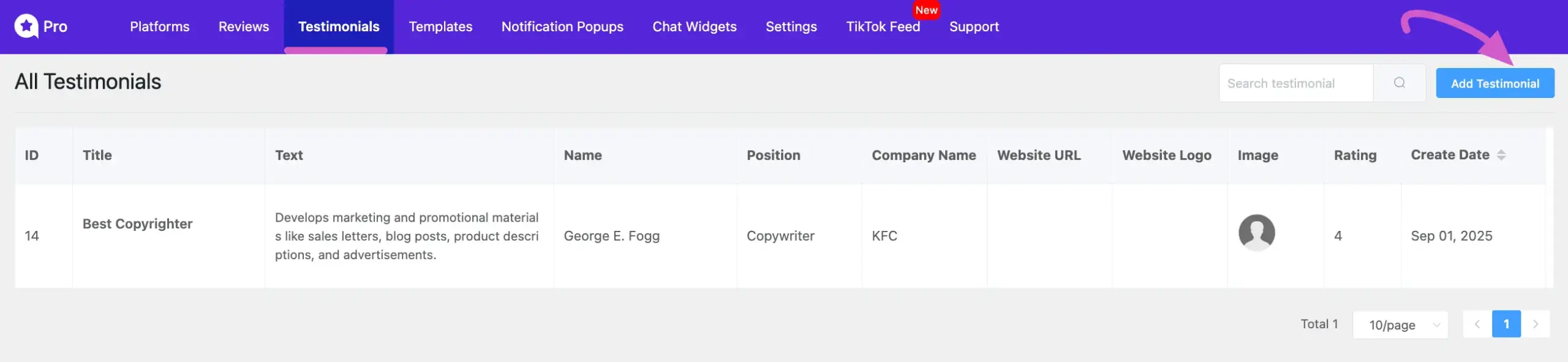 add custom testimonial