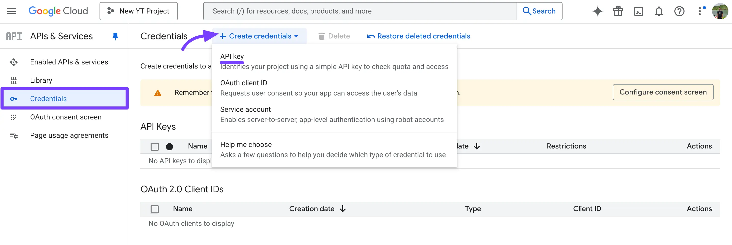 Creating a new API Key