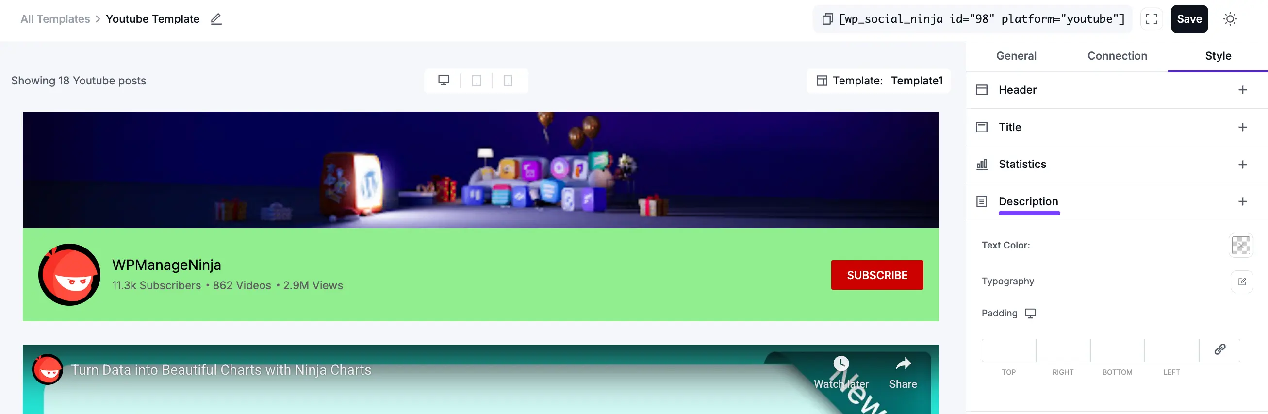 Styling the YouTube feed description