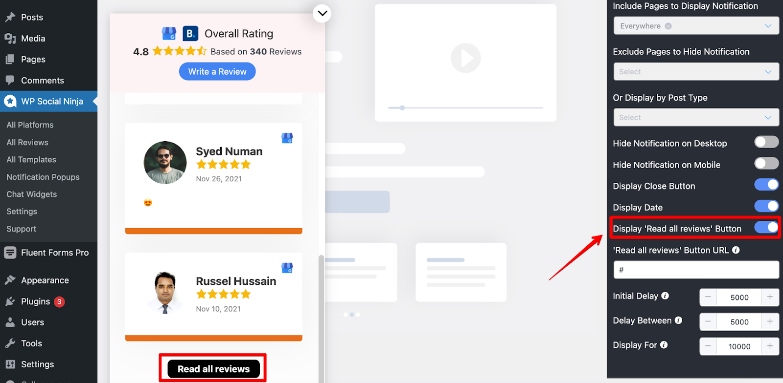 Display Read All Reviews Button