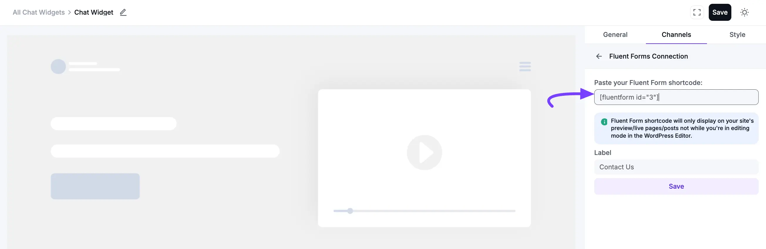 Configuring the Fluent Forms chat channel