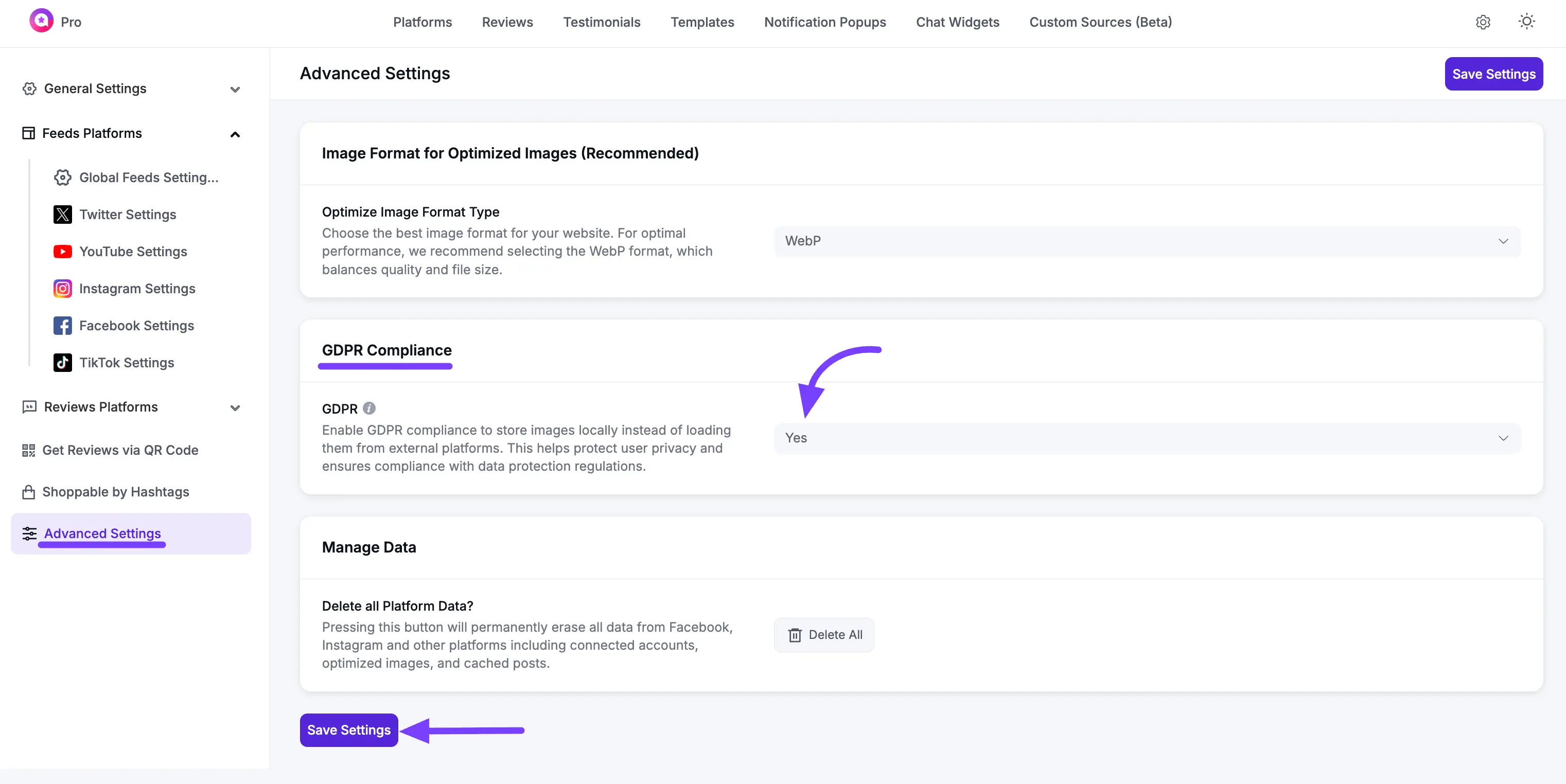 GDPR Settings for Instagram feed | WP Social Ninja
