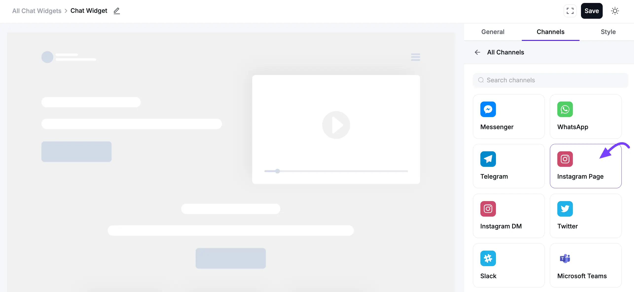 Configuring the Instagram chat channel