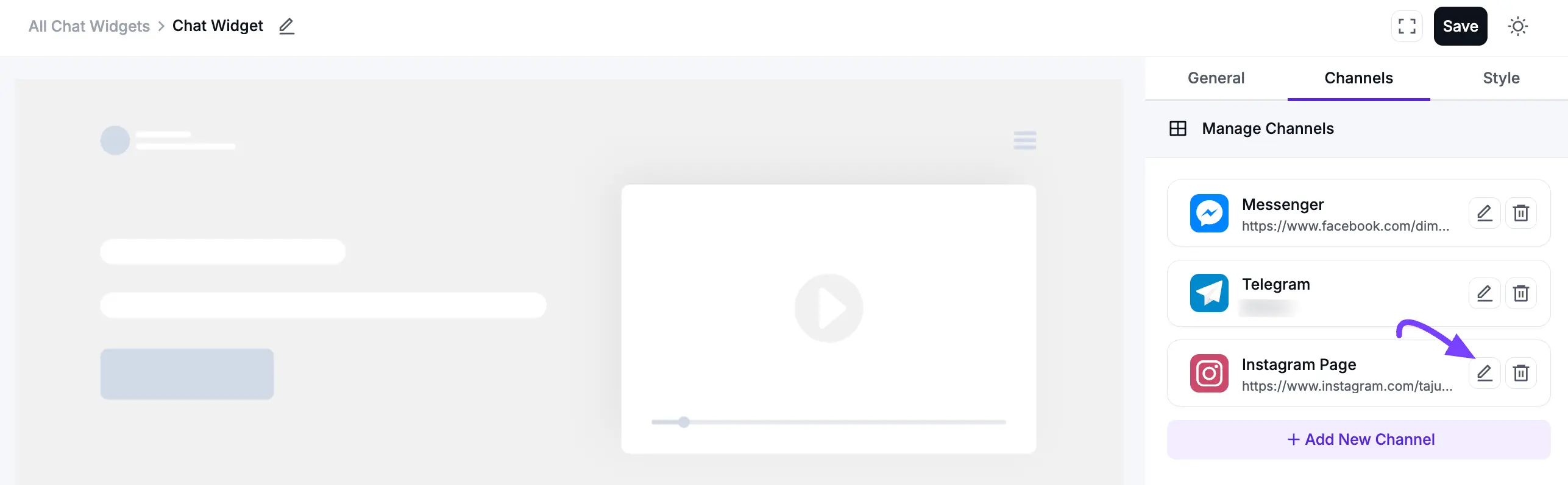 Instagram channel successfully added