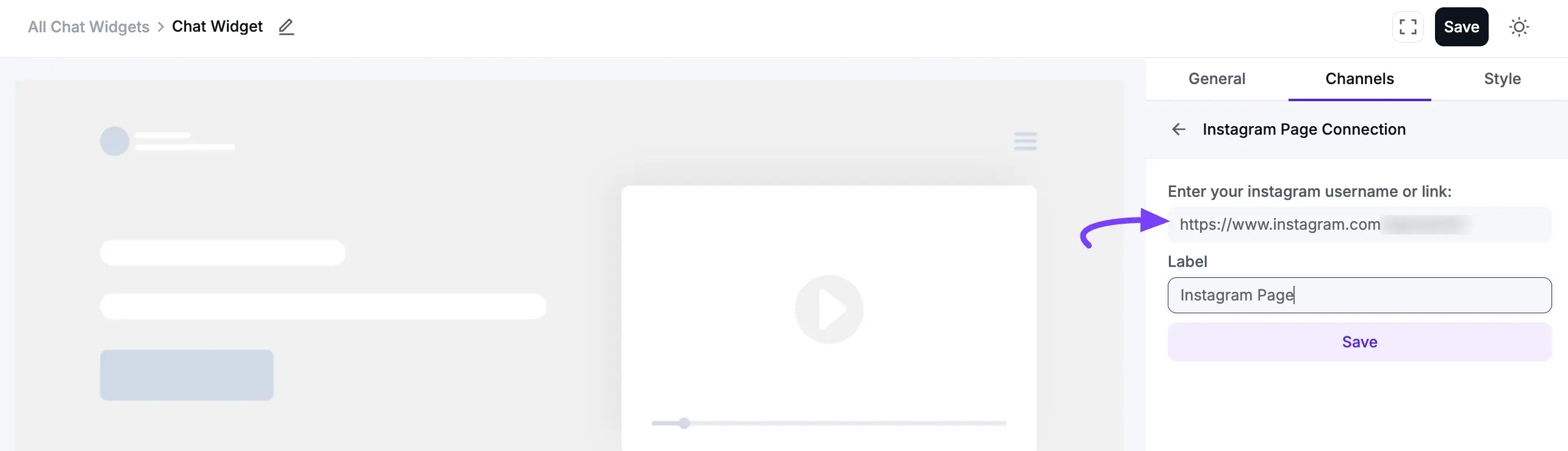Configuring the Instagram page URL