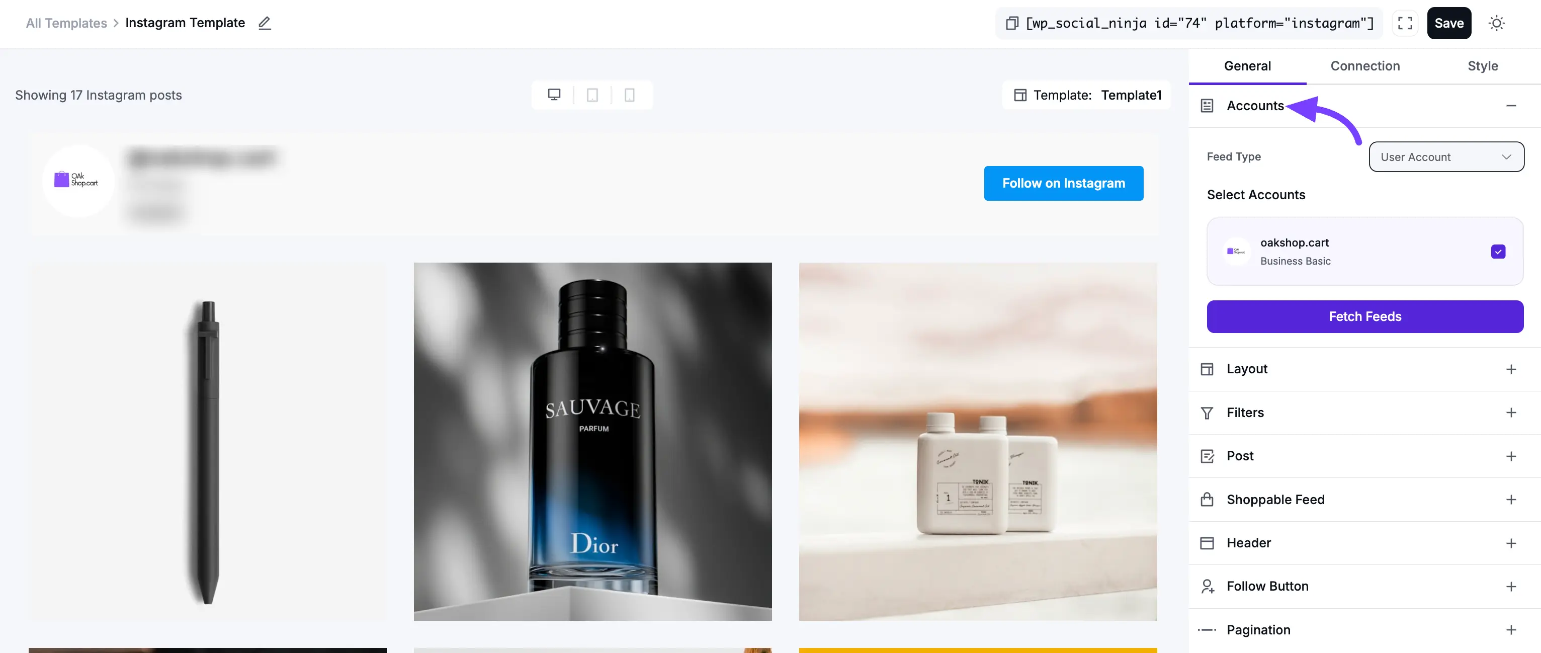 Instagram Feed Template Settings