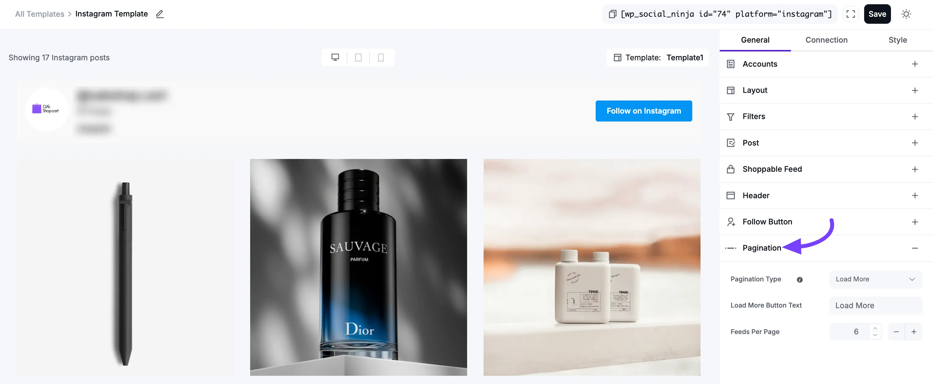Instagram Feed Template Settings