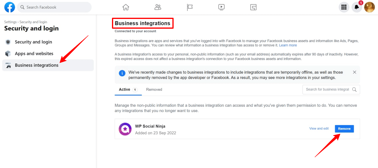 Click on the Remove button