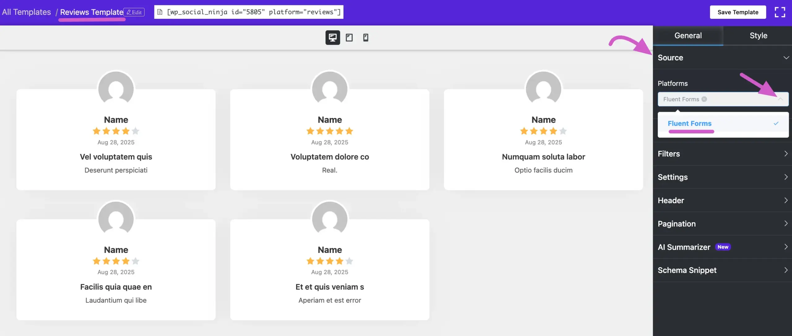 Select Fluent Forms Template