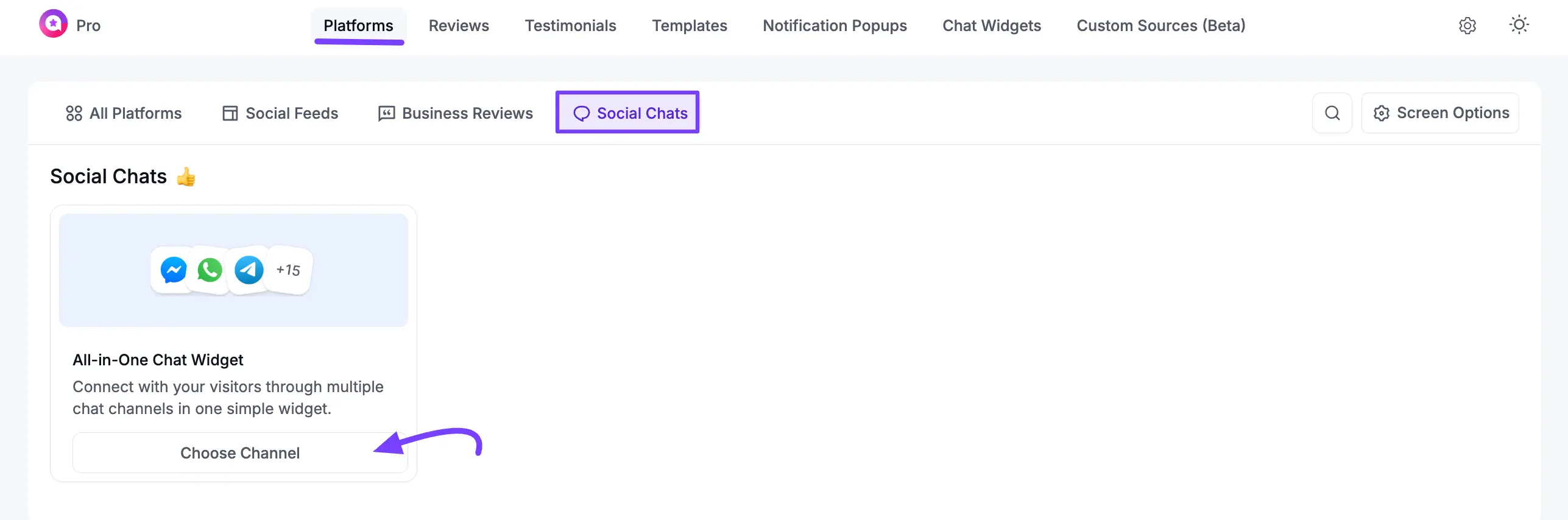 Accessing chat channels via the Platforms menu
