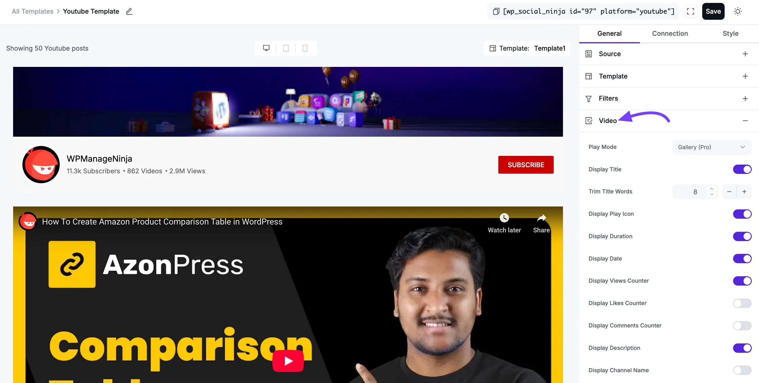 Video content display settings