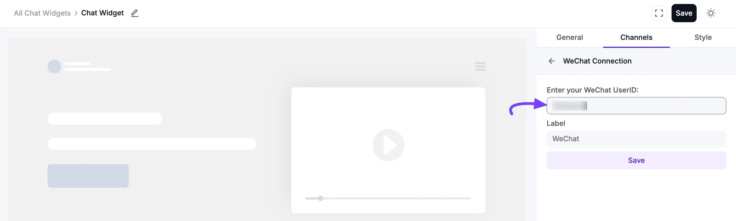 Configuring the WeChat user ID