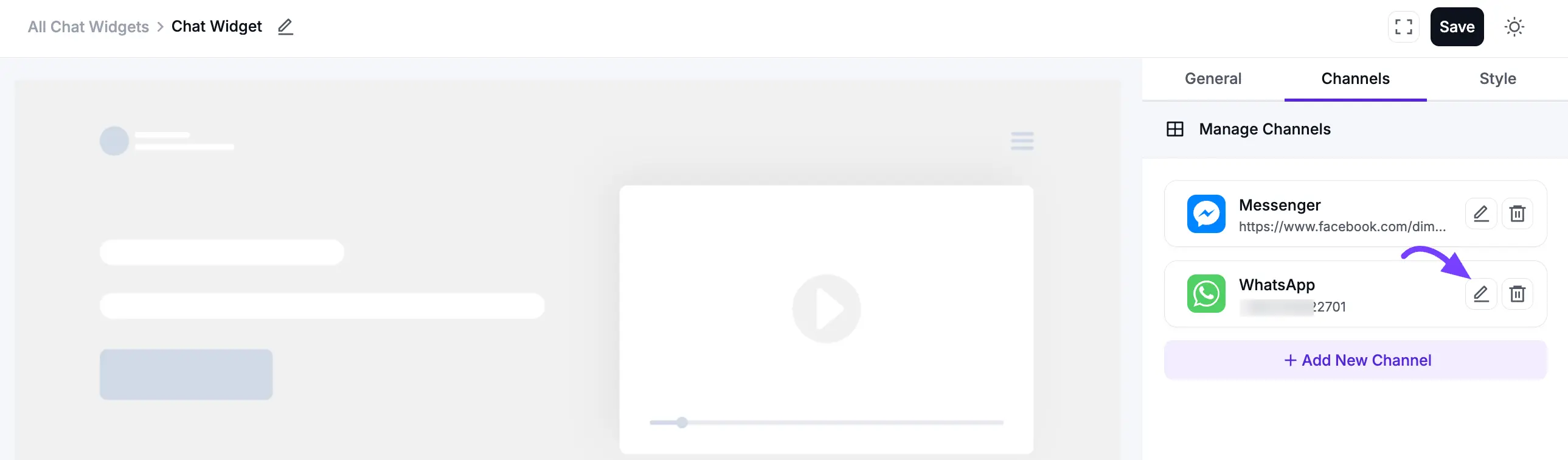 WhatsApp channel edit option