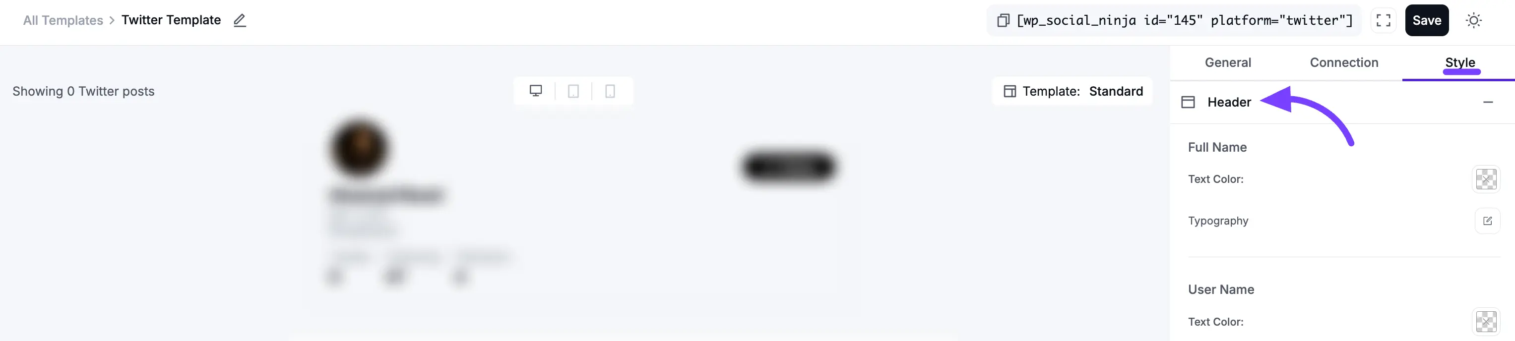 X template styling connection