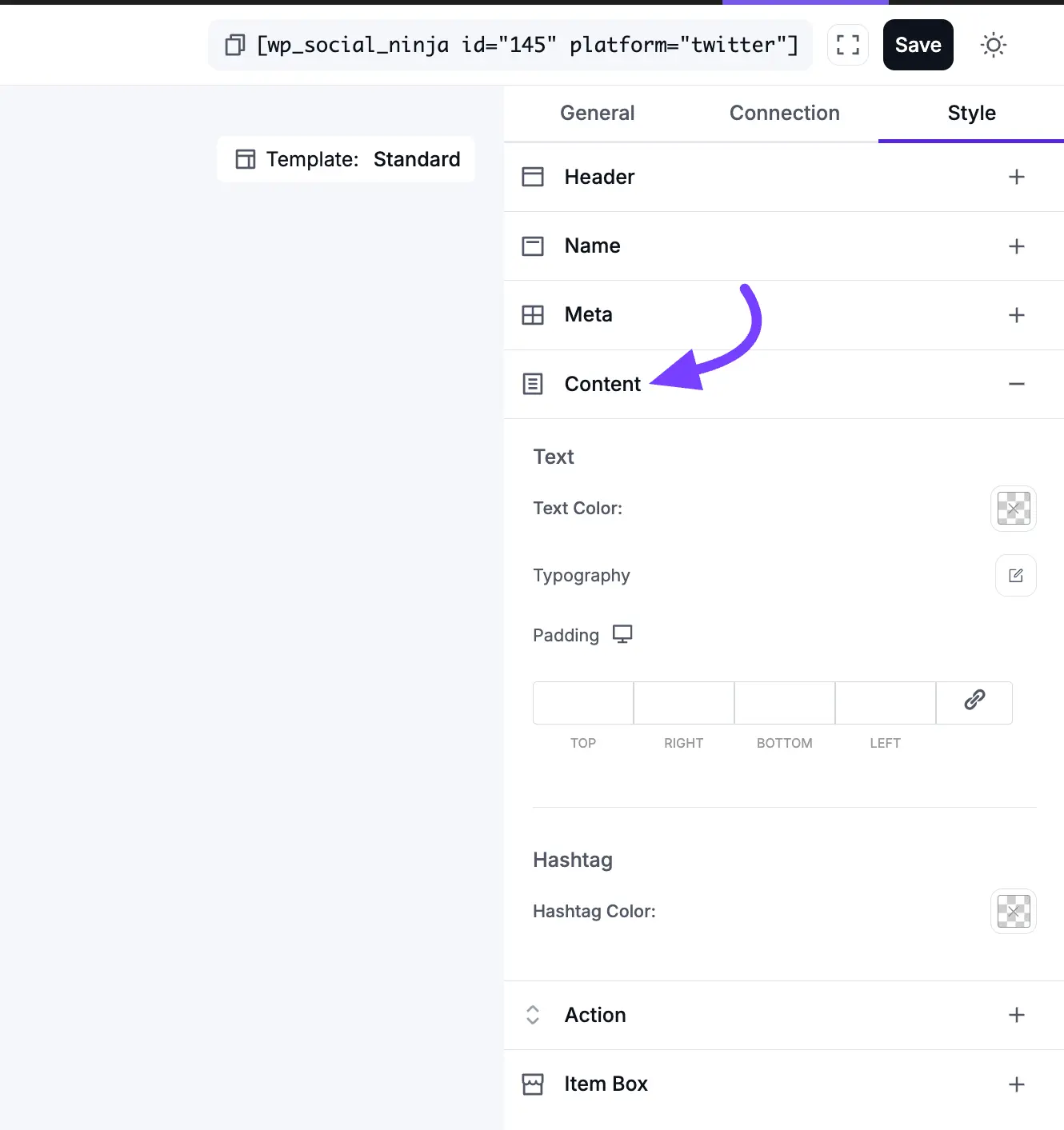 X template styling connection