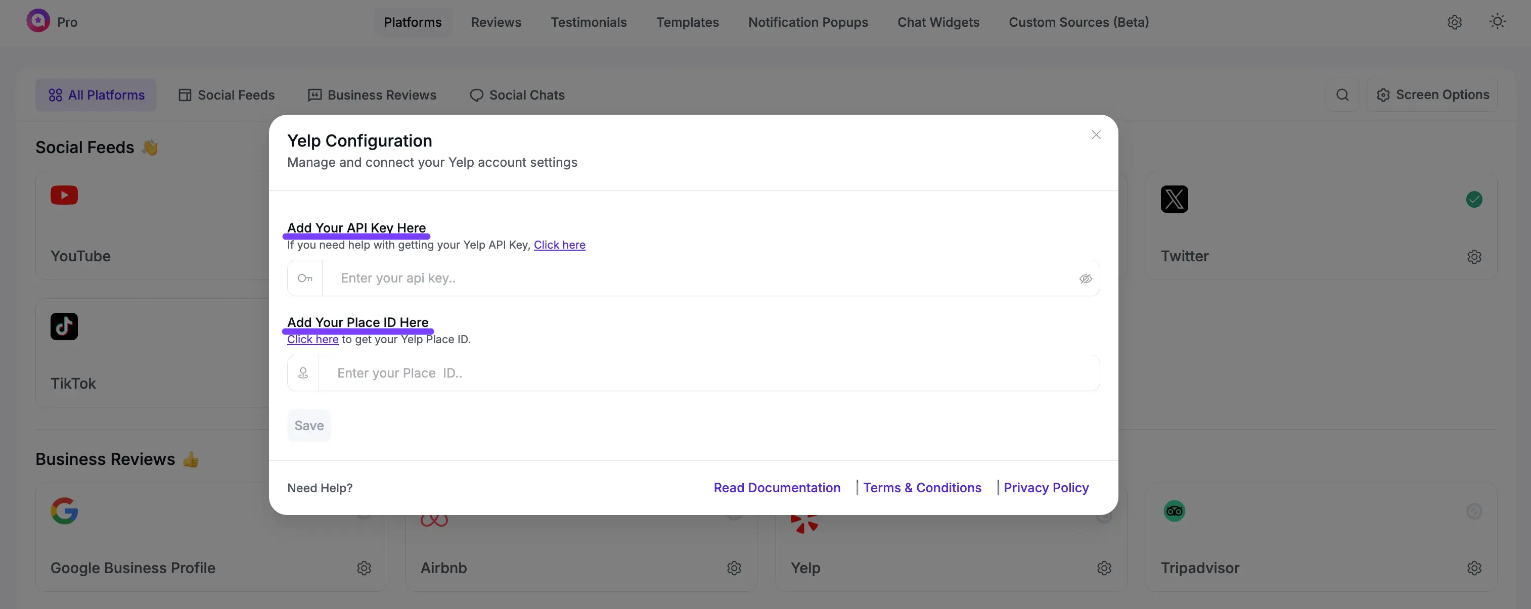 Yelp Configuration for Review