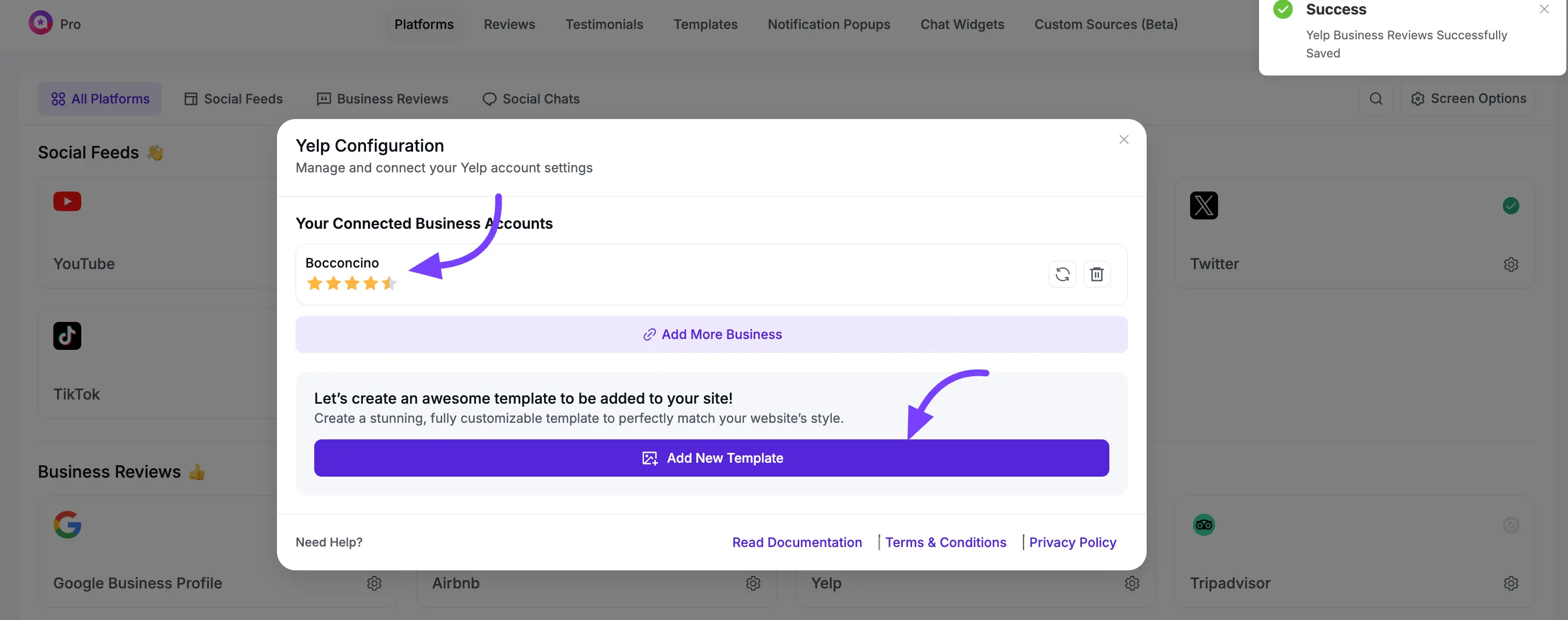 Yelp Configuration for Review