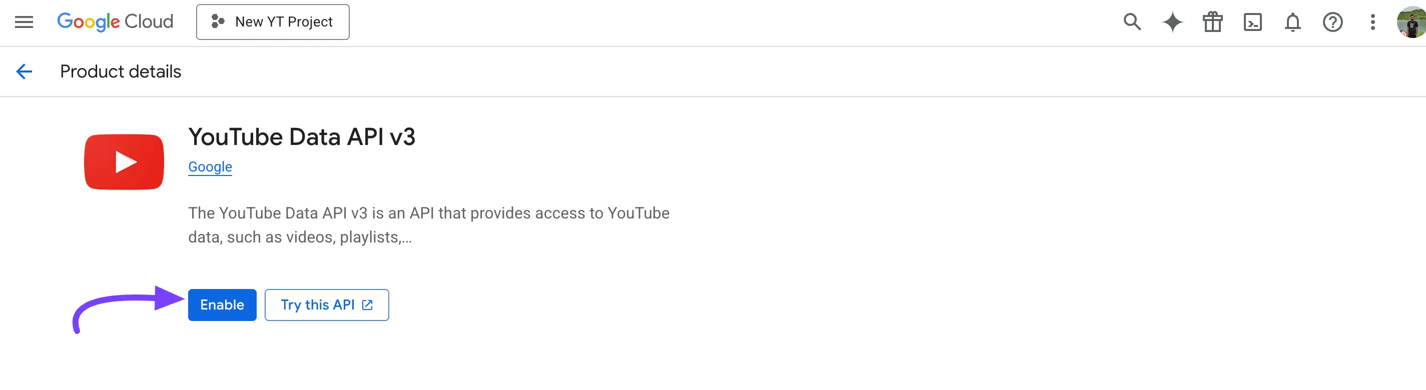 Selecting the YouTube Data API v3 from the API Library