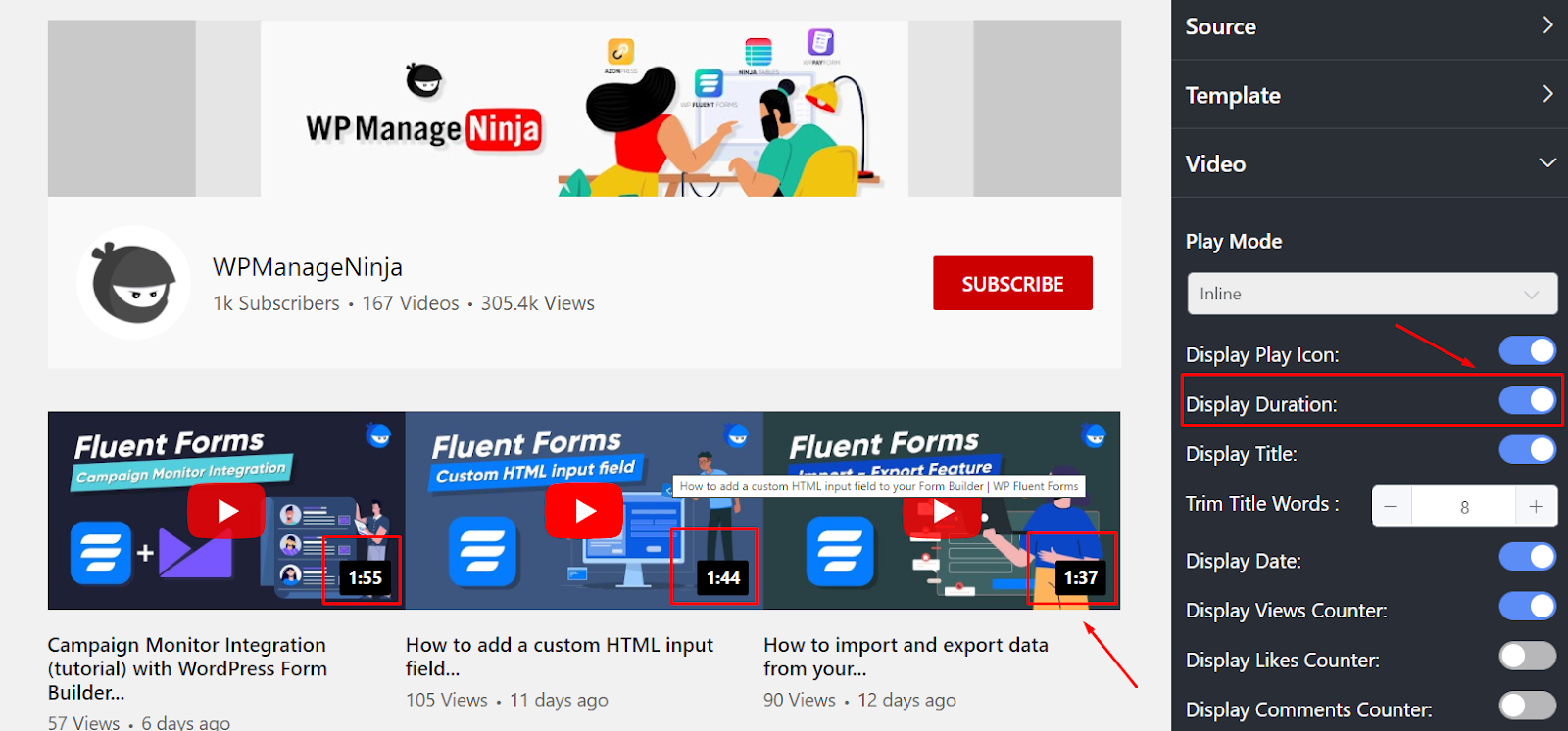 youtube settings display duration