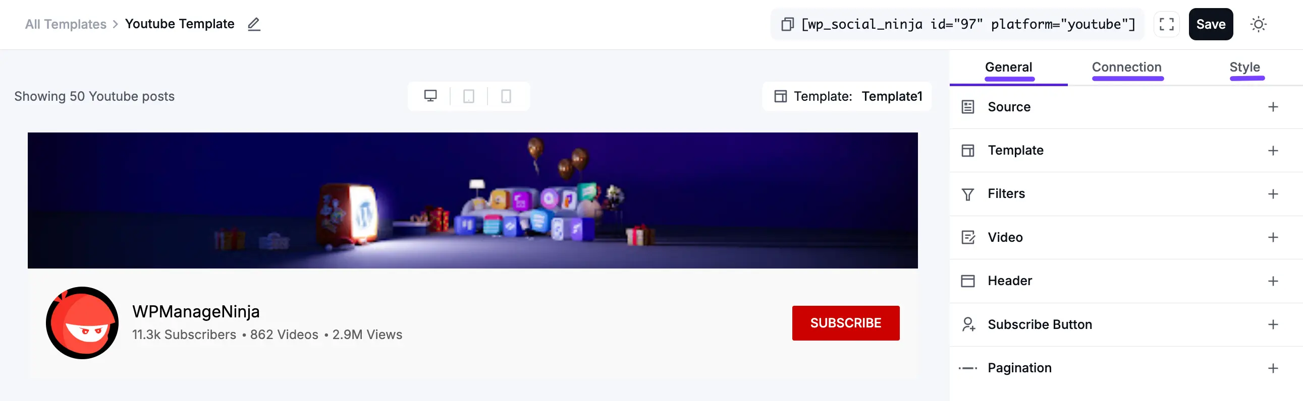 Youtube Template General Settings